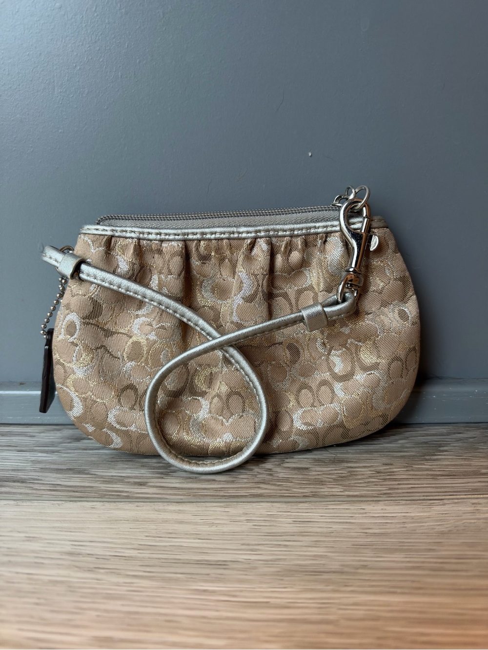 Coach Metallic Beige Signature Wristlet